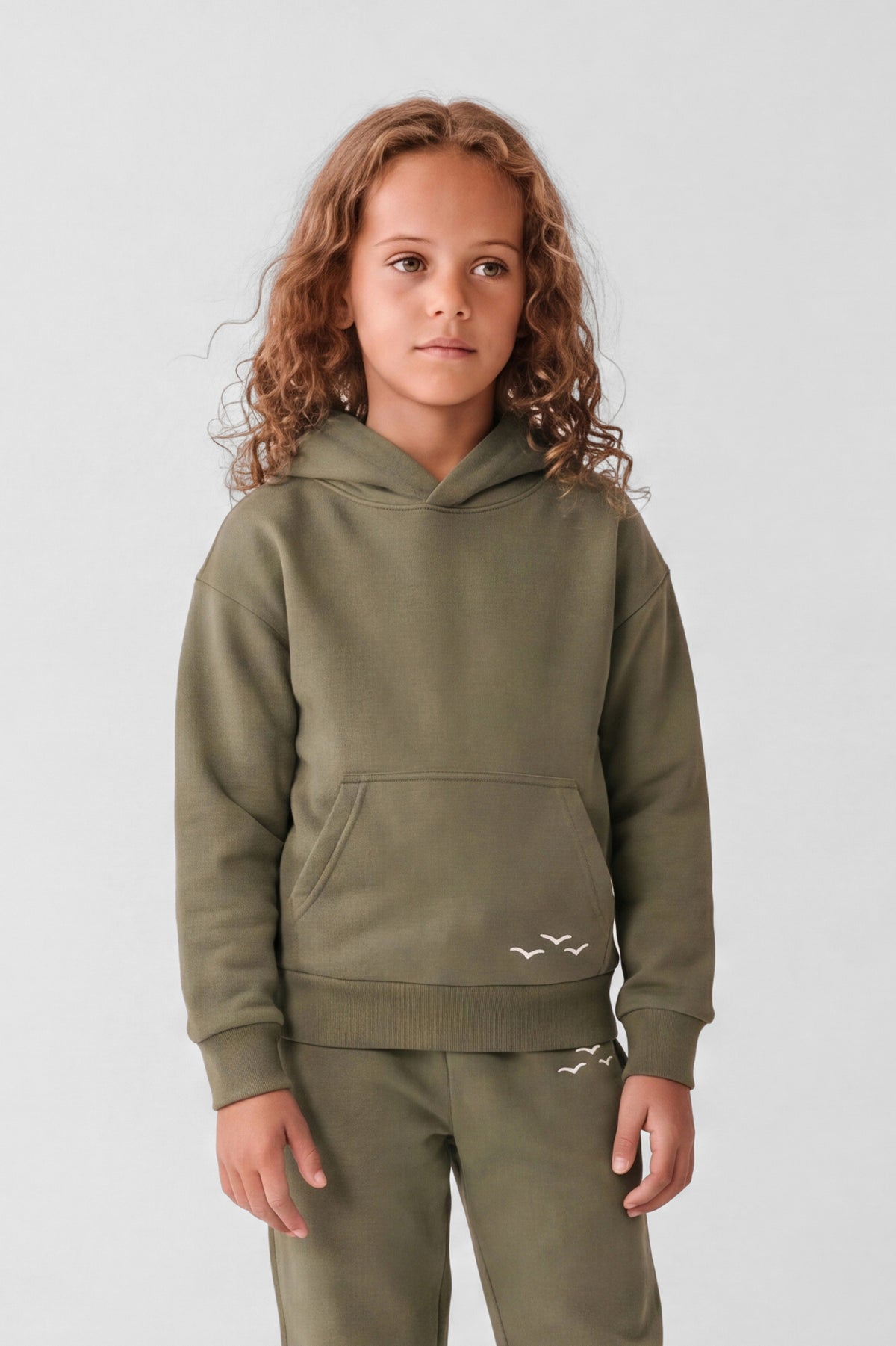 Kids Fleece Relaxed Hoodie in Olive