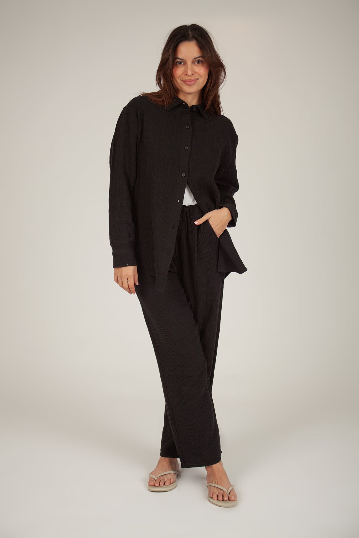 Lightweight Cotton Gauze black shirt and black pants