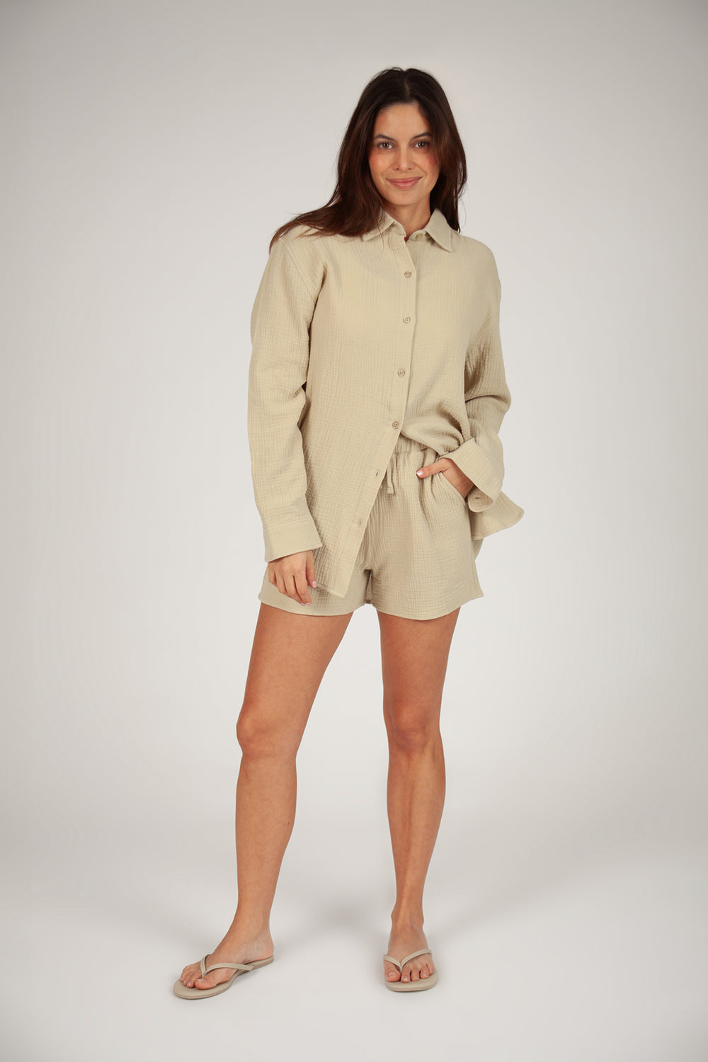 Olive Oversized Evil Eye Gauze Cotton Button Shirt main image 1