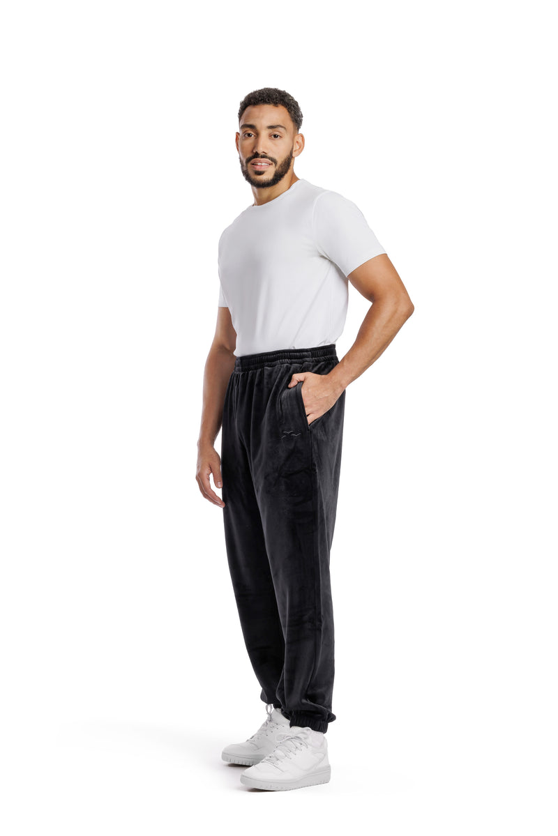 Men's double-faced velour joggers in black