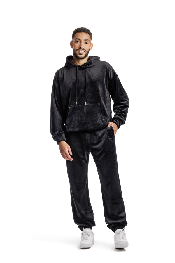 Men’s double-face velour sweatsuit set in black