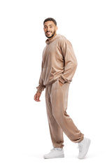 Men’s double-face velour sweatsuit set in warm taupe