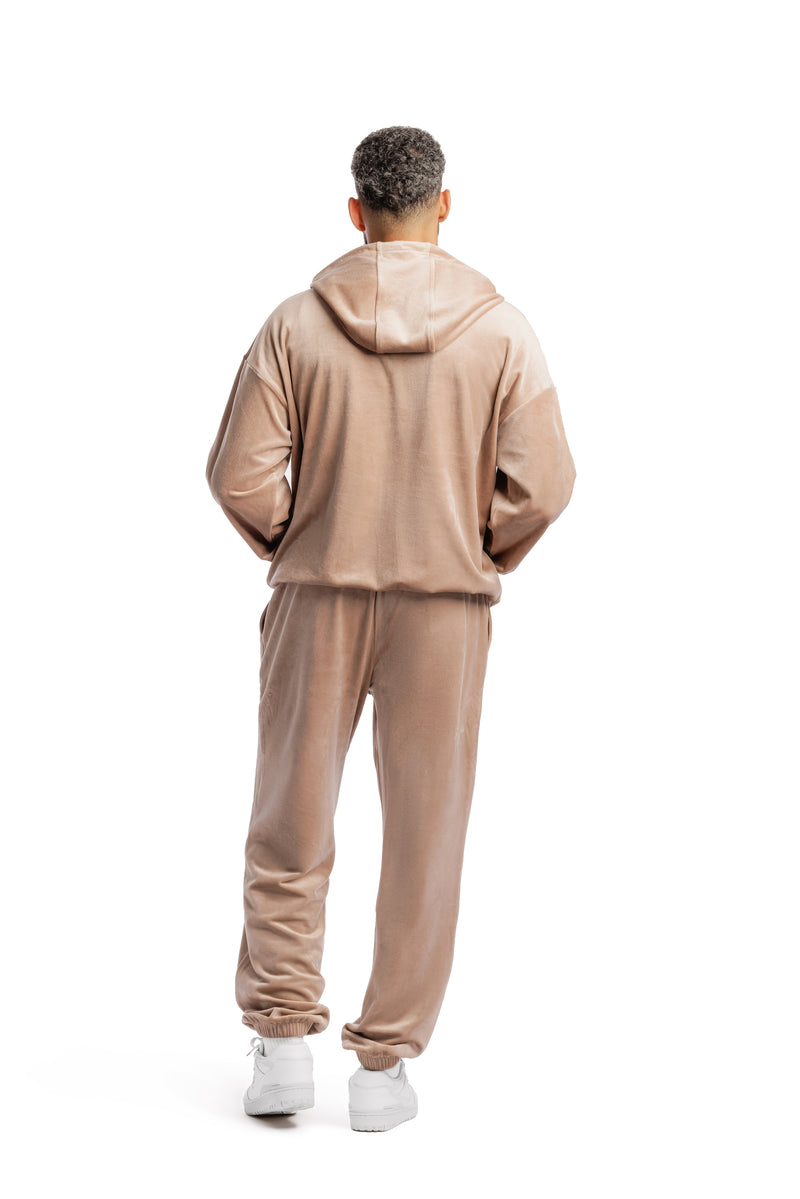 Men’s double-face velour sweatsuit set in warm taupe