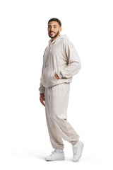 Men’s double-face velour sweatsuit set in bone