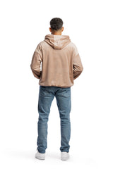 Men’s double-face velour hoodie in warm taupe