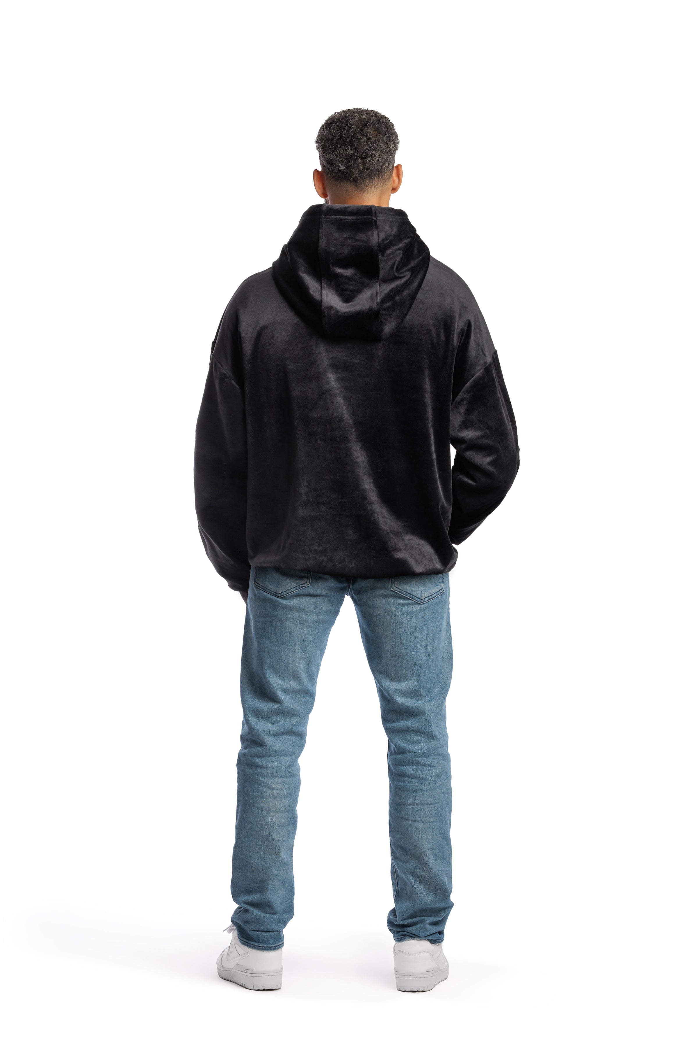 Men’s double-face velour hoodie in black
