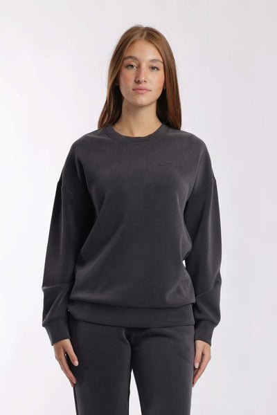 Women's double knit crewneck sweatshirt in charcoal