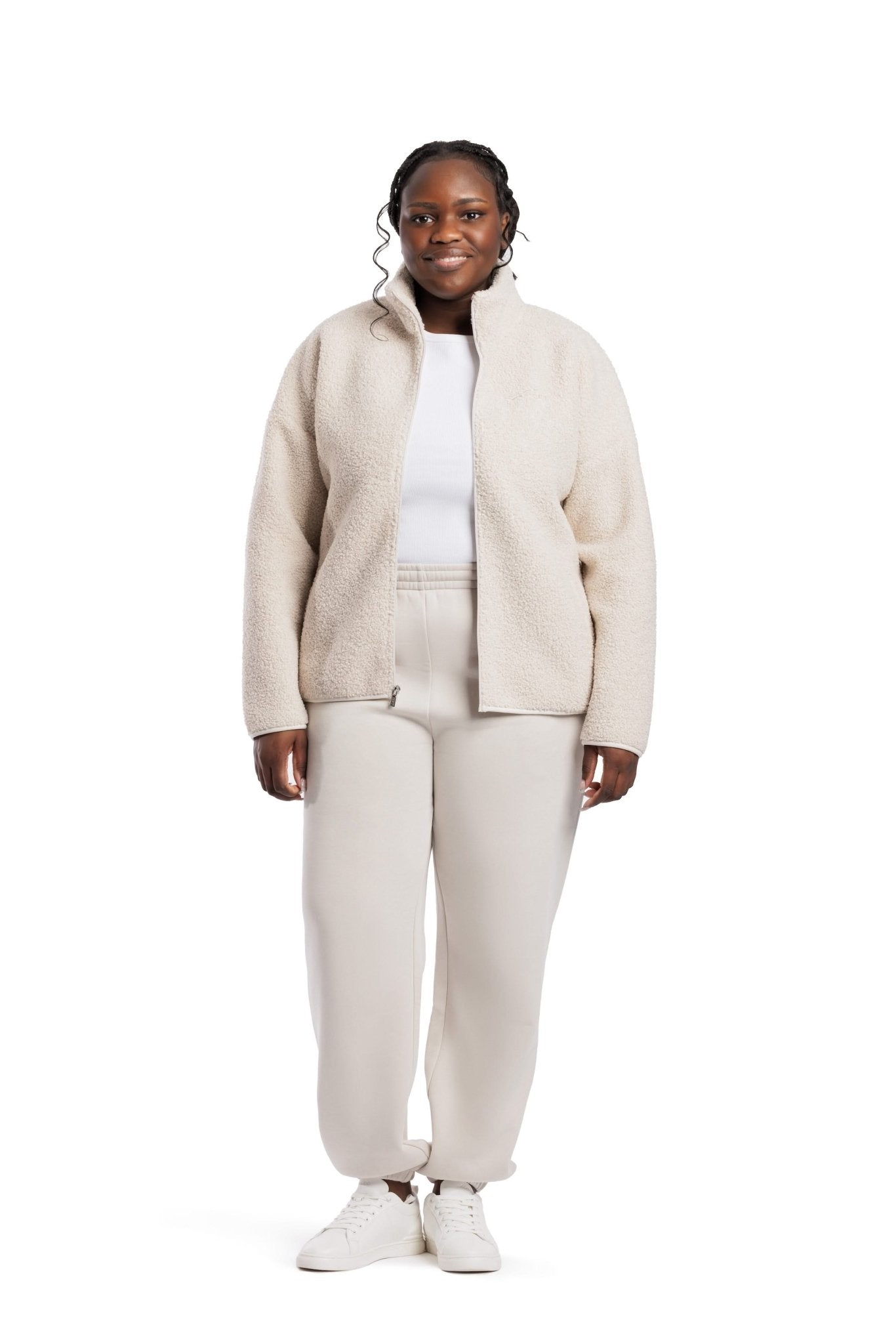 Sara Teddy sherpa zip up jacket in bone - Lazypants
