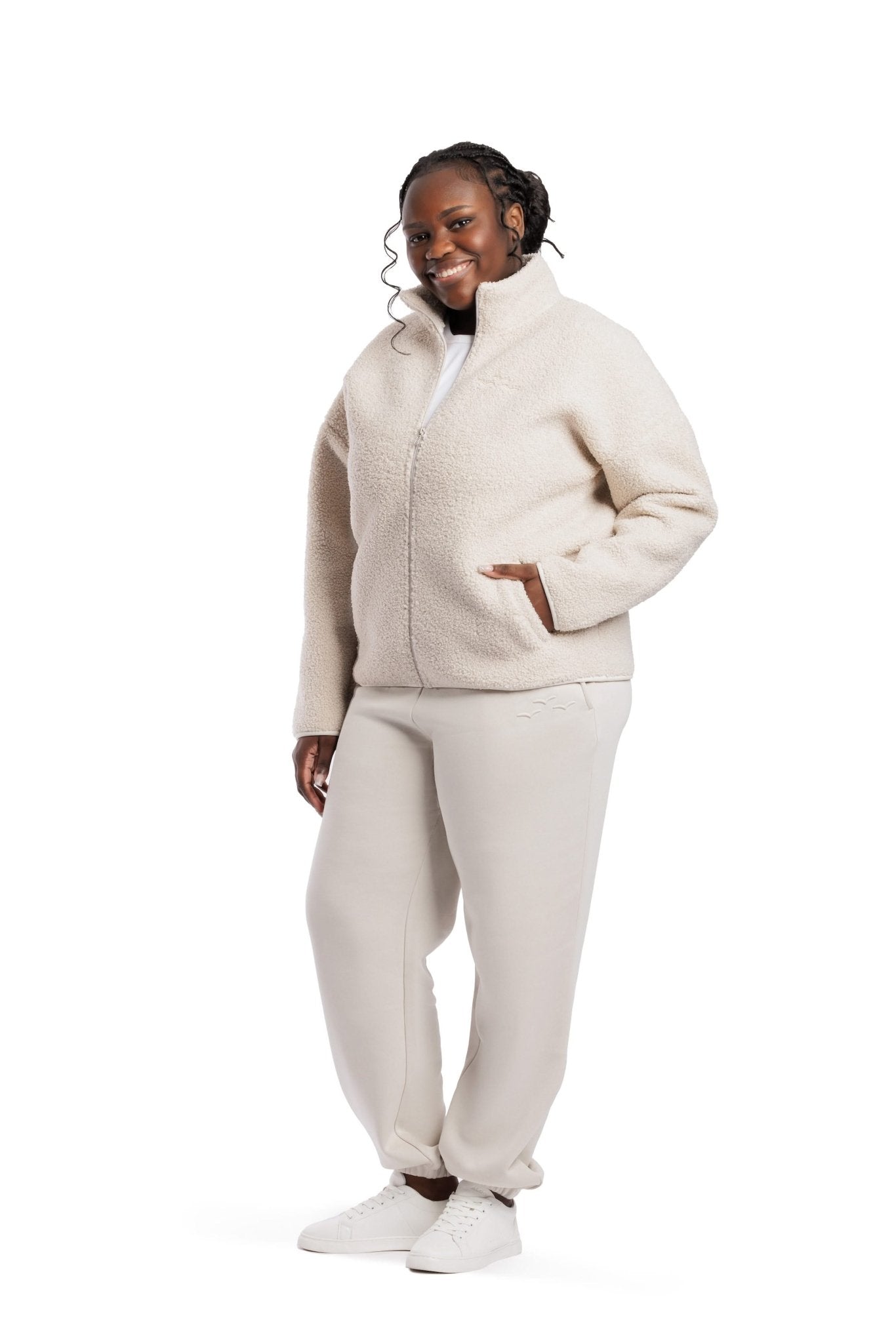 Sara Teddy sherpa zip up jacket in bone - Lazypants