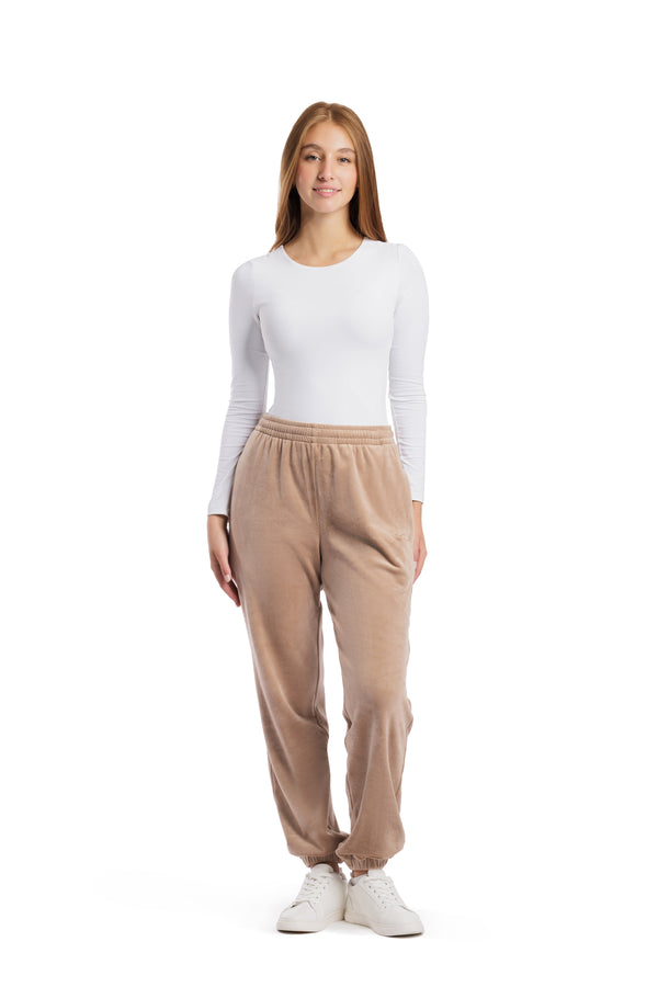 Women's Nova velour relaxed joggers in worm taupe