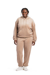 Women’s Chlo double-face velour sweatsuit set in warm taupe