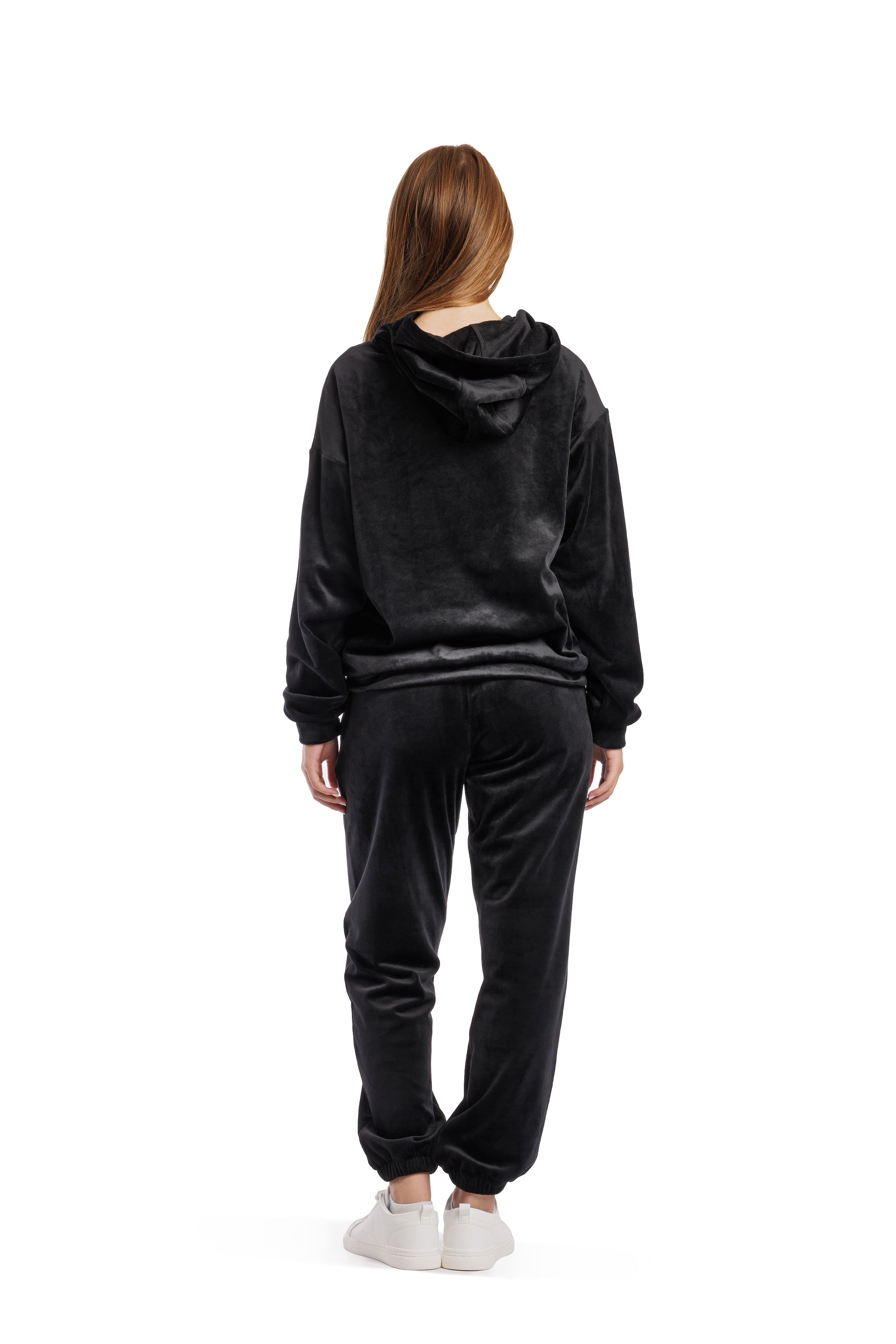 Women’s double-face velour sweatsuit set in black