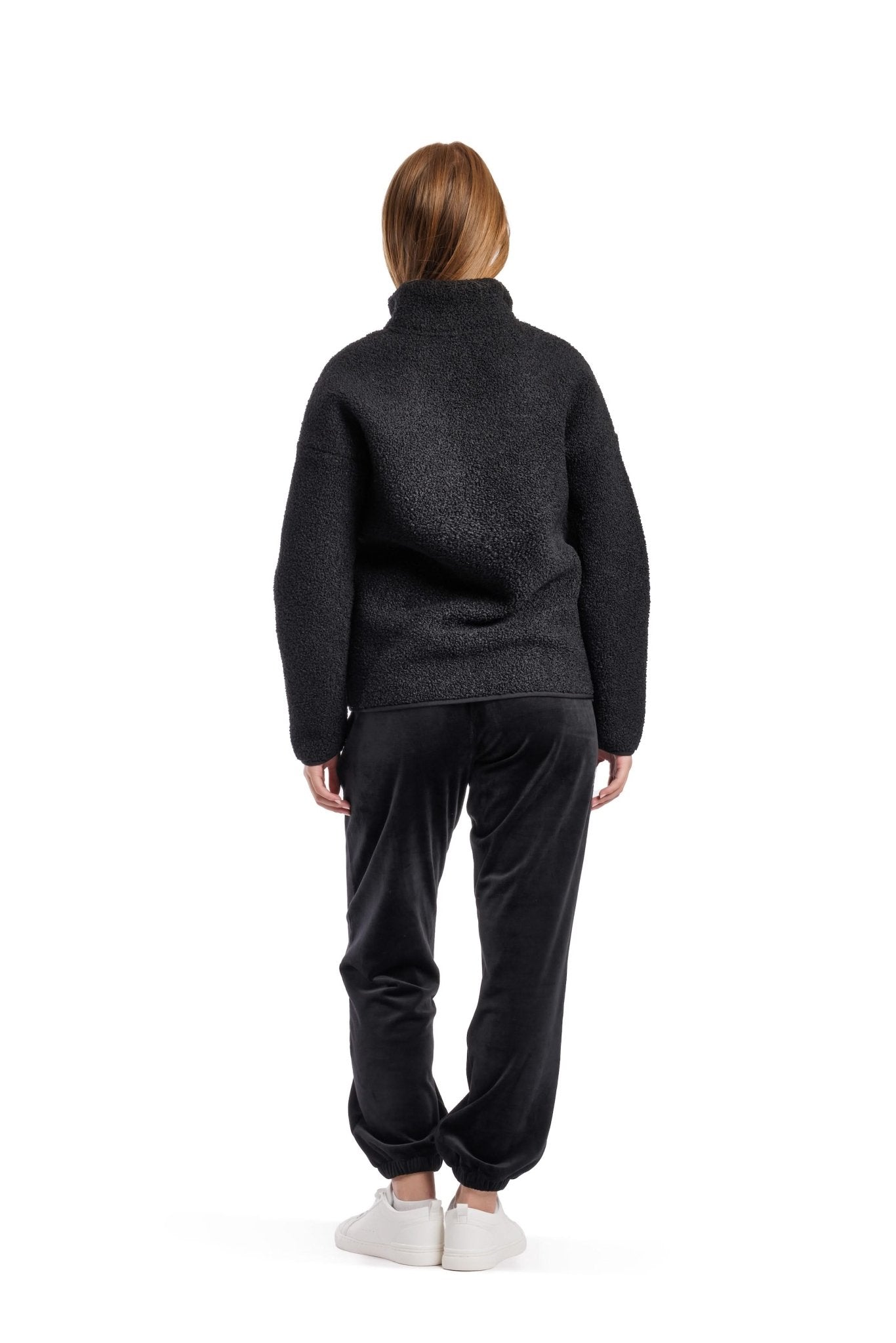 Sara Teddy sherpa zip up jacket in black - Lazypants