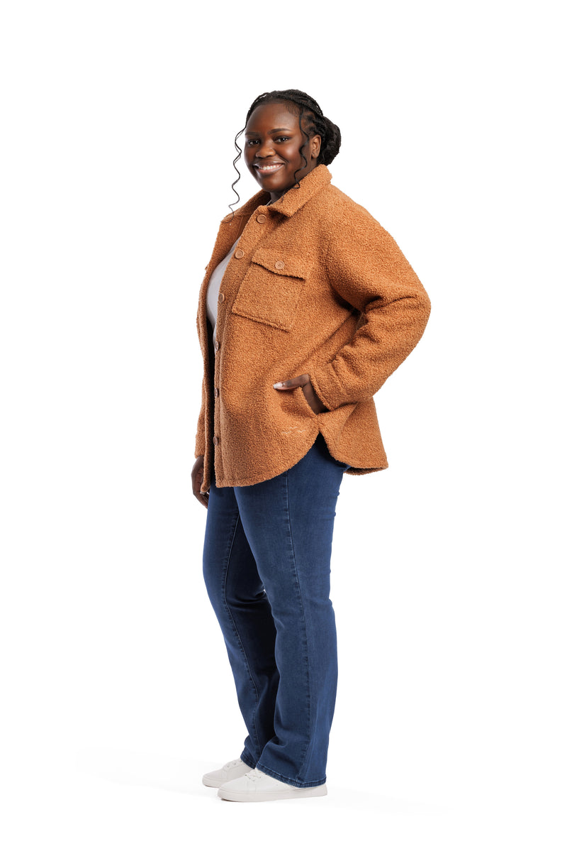 Amber Teddy sherpa shacket in biscuit