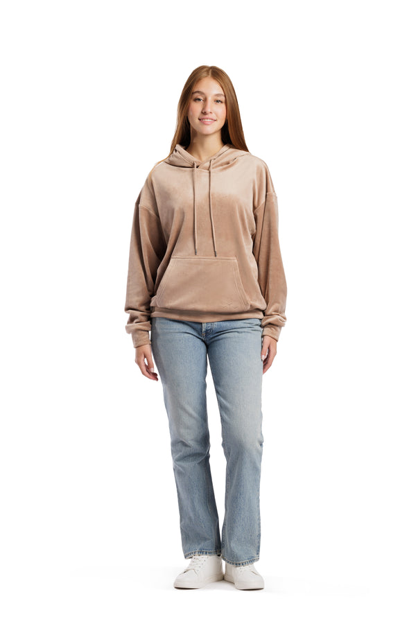 Women’s Chlo double-face velour hoodie in warm taupe
