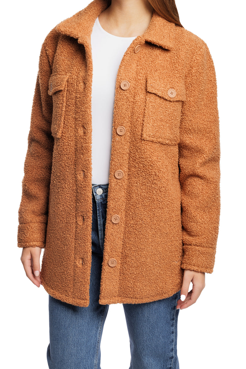Amber Teddy sherpa shacket in biscuit