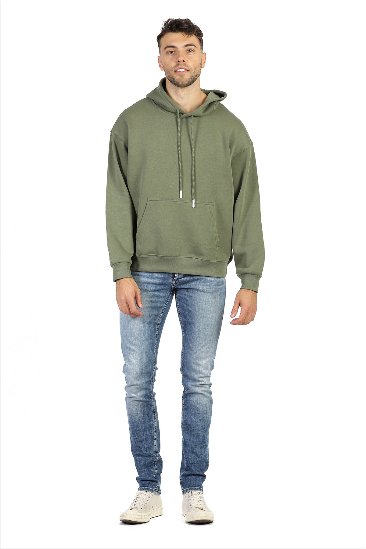 Men’s premium fleece relaxed hoodie in olive