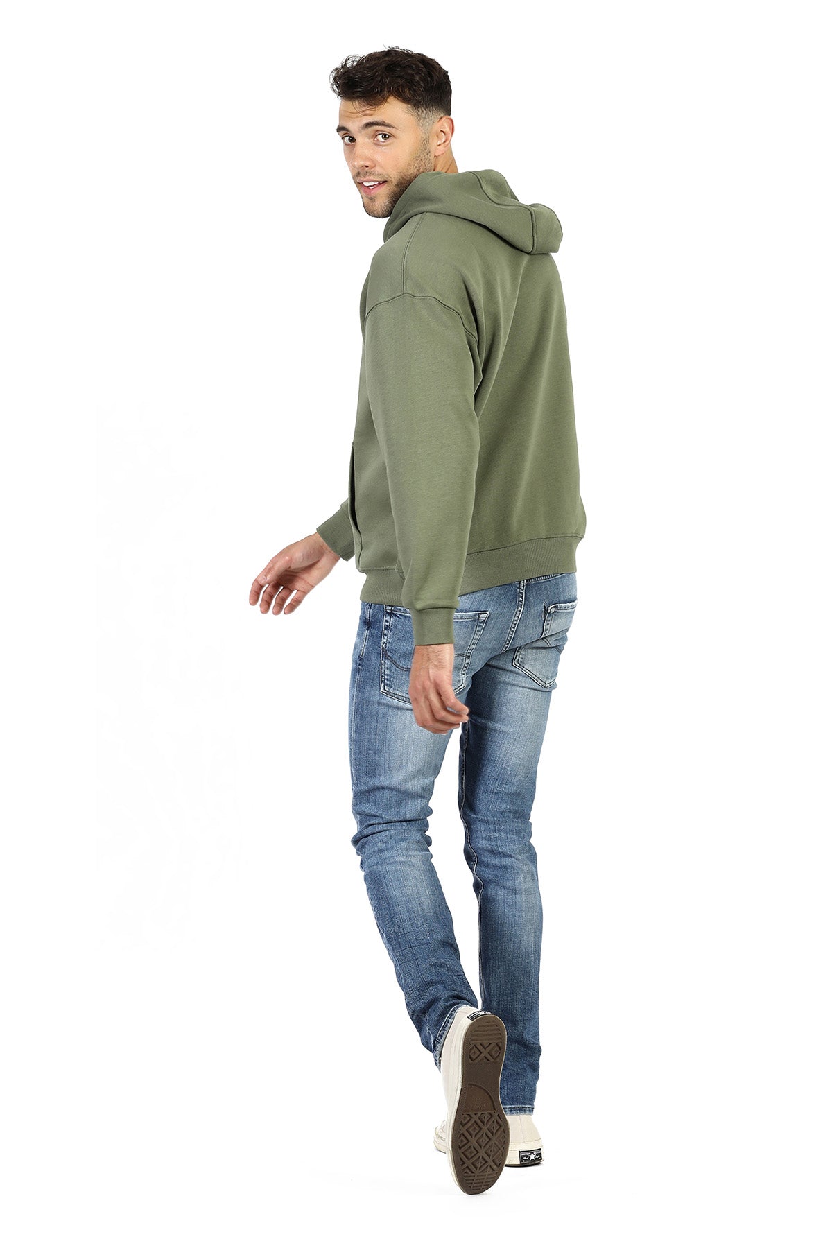 Men’s premium fleece relaxed hoodie in olive