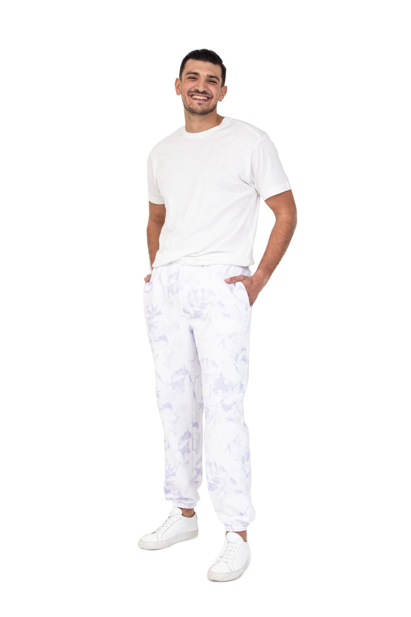 Men's premium fleece relaxed sweatpants in Lavender Floral Print - Lazypants