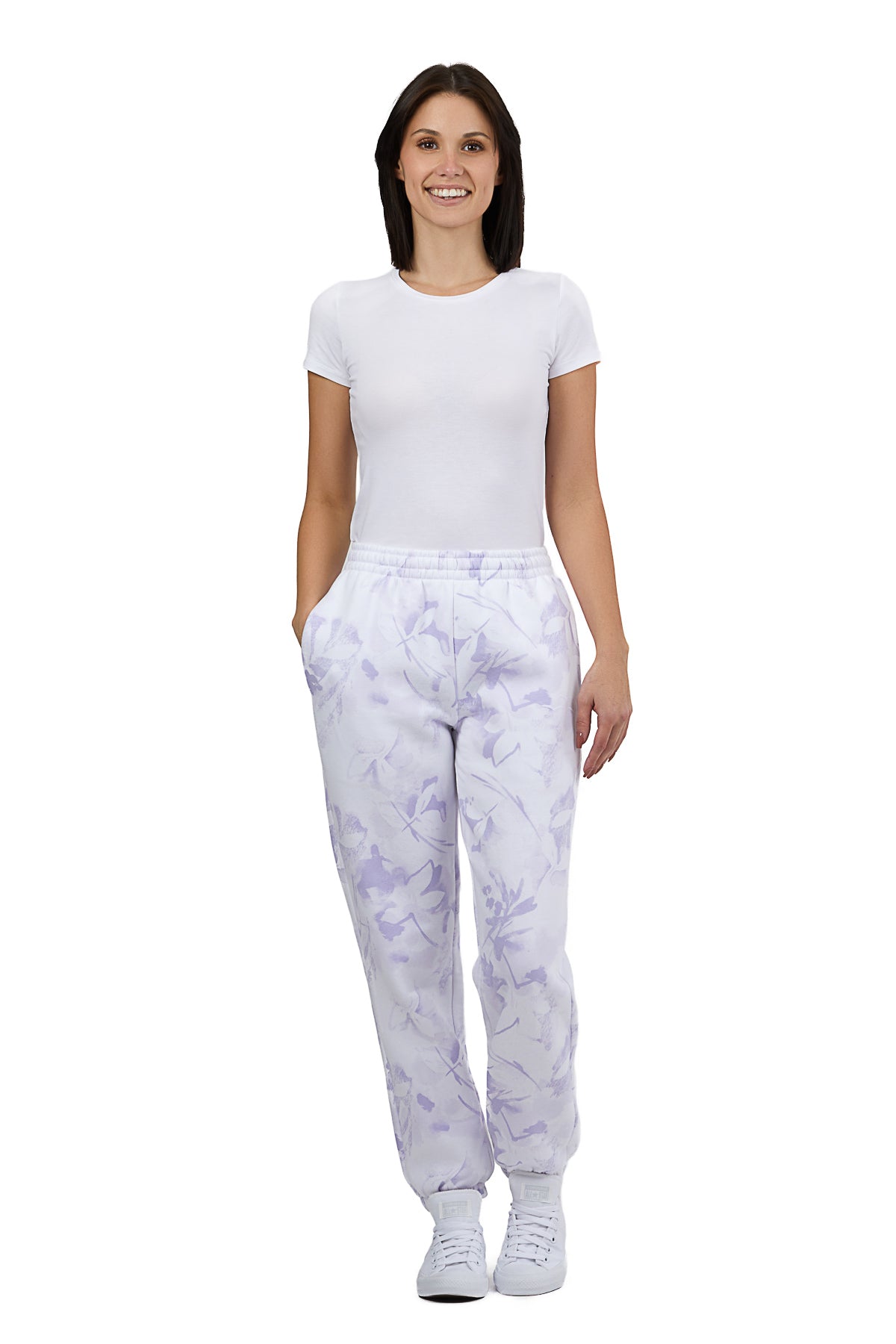 Nova premium fleece relaxed sweatpants in Lavender Floral Print