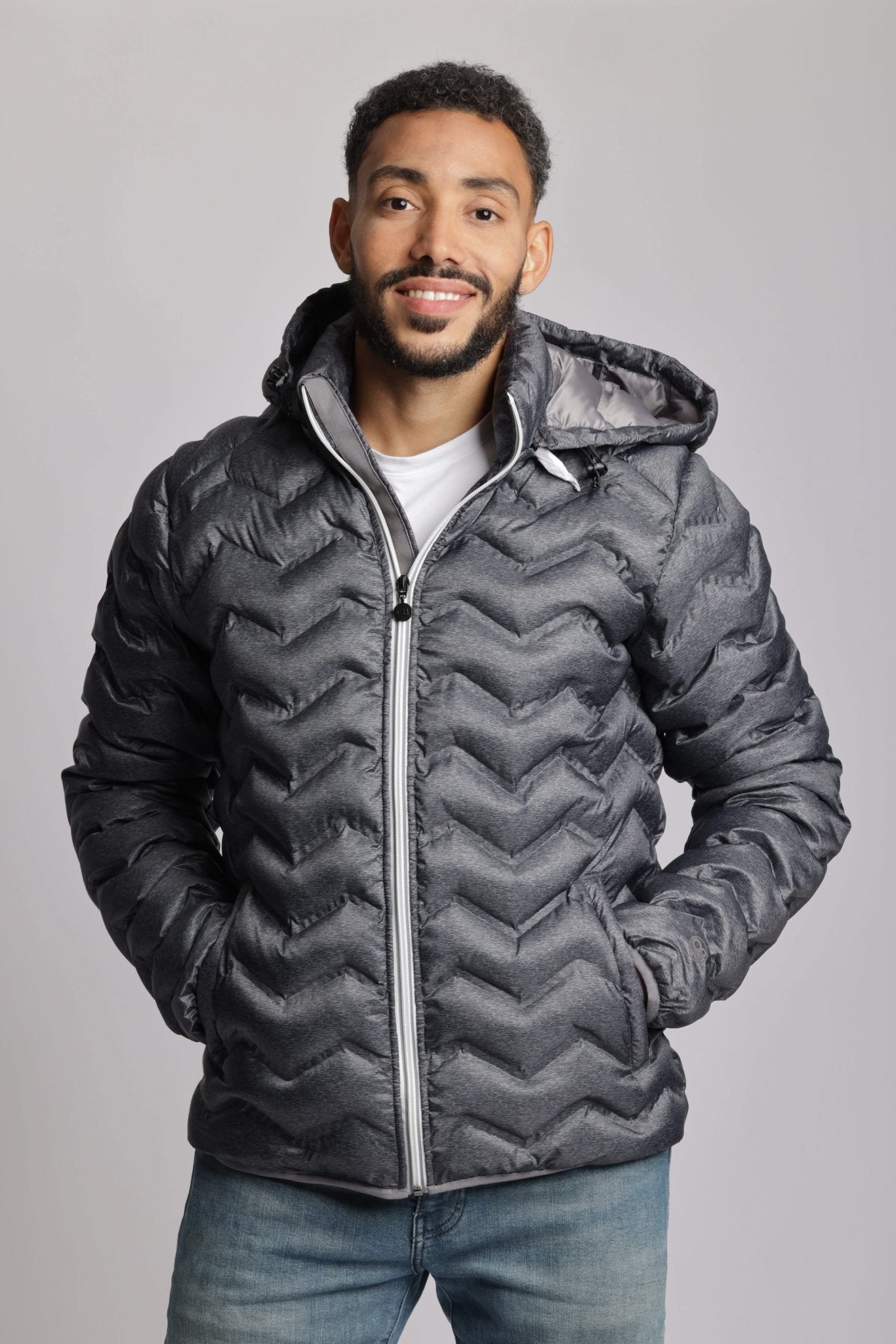 Men's packable puffer jacket in dark heather grey - Lazypants