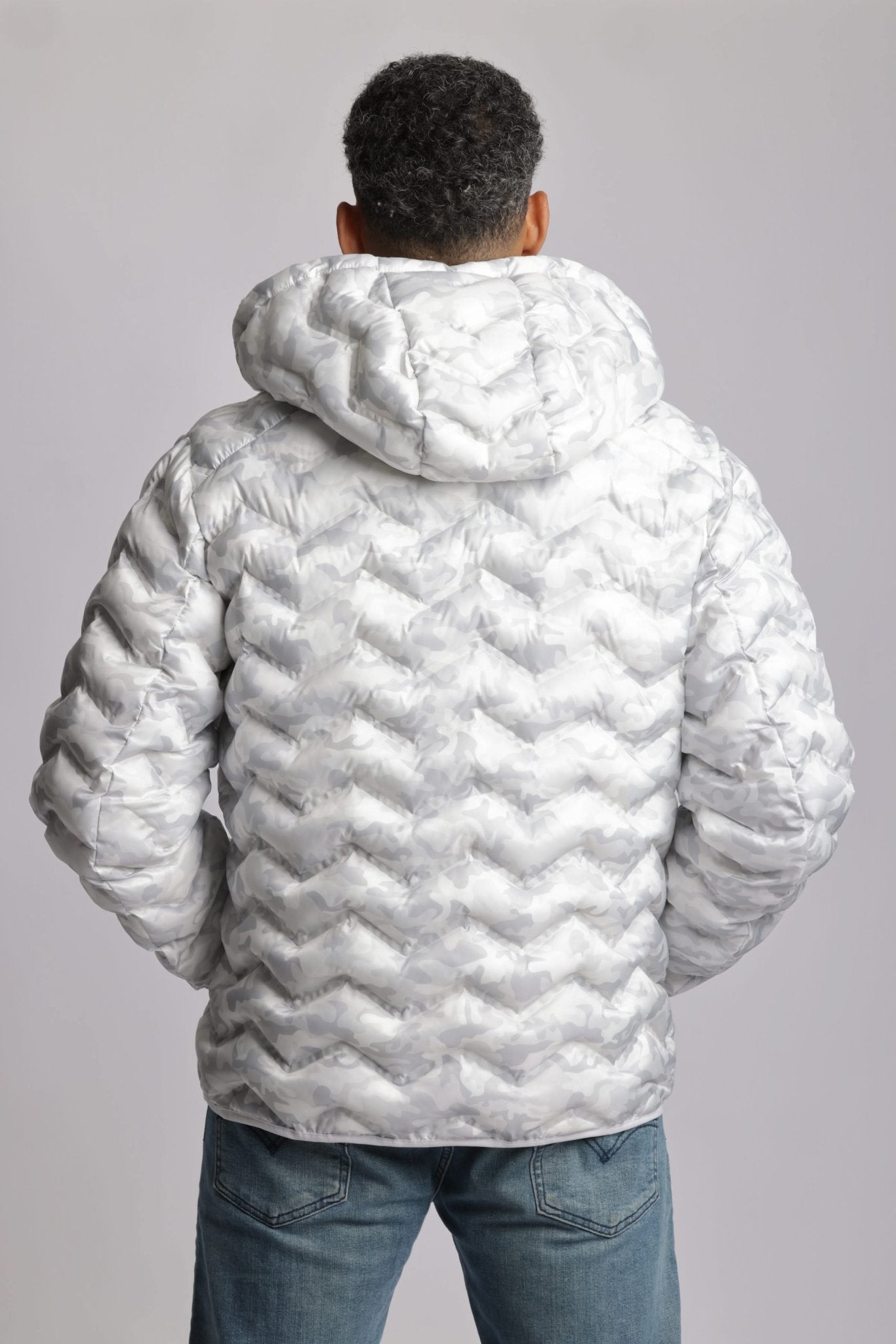 Men's packable puffer jacket in white camo - Lazypants