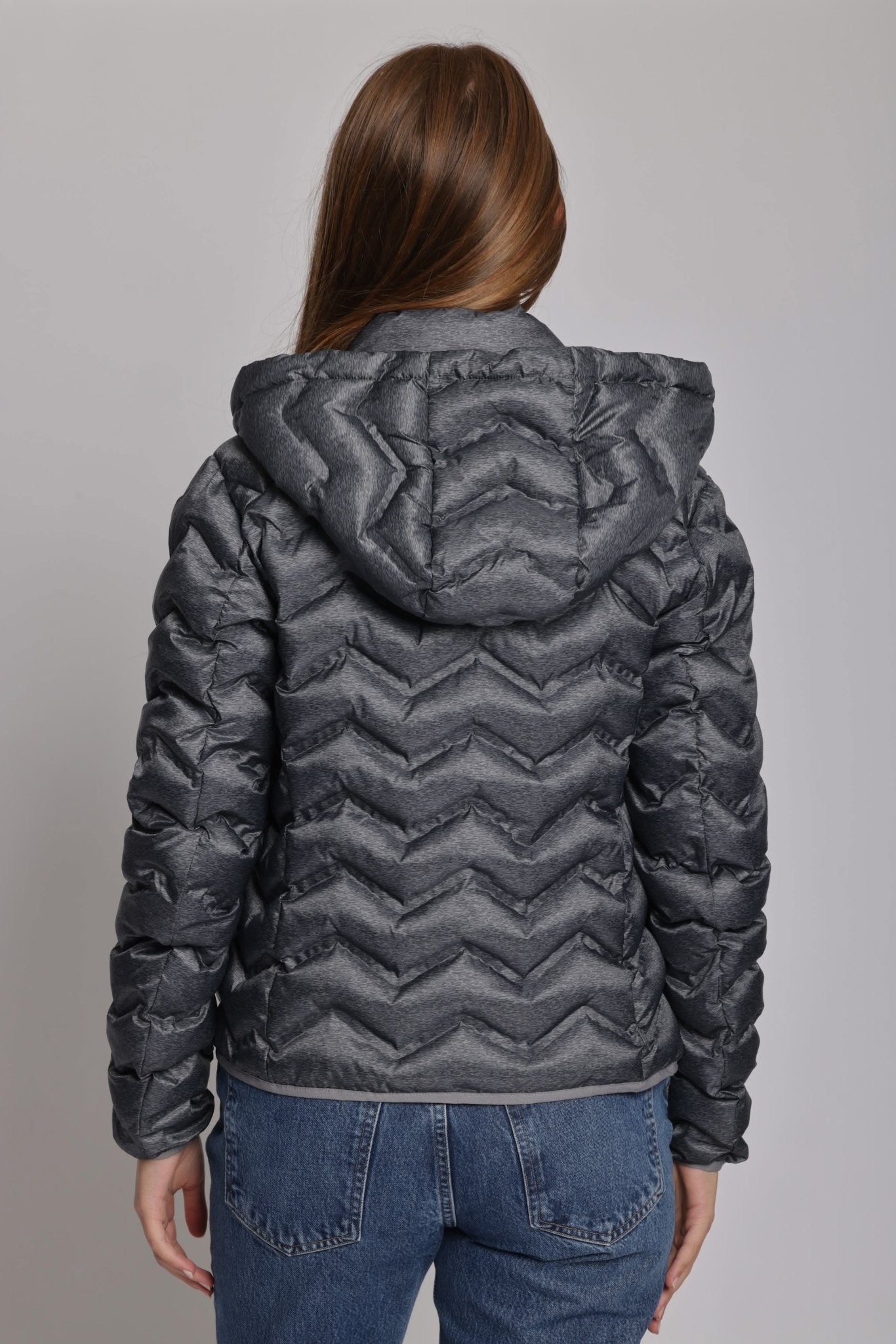 Women's packable puffer jacket in dark heather grey - Lazypants