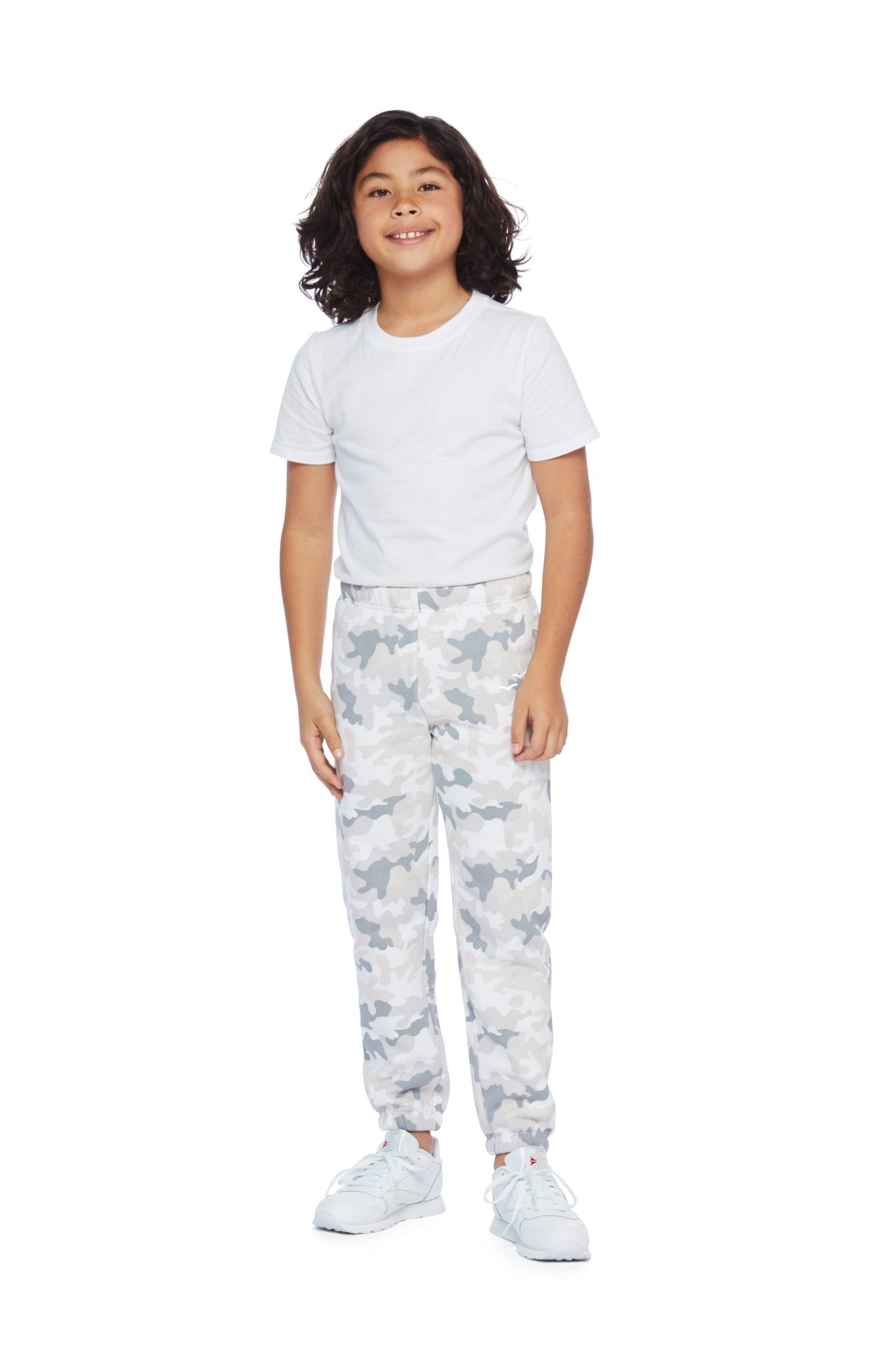 Kids Fleece Regular Fit Sweatpants in white camo - Lazypants