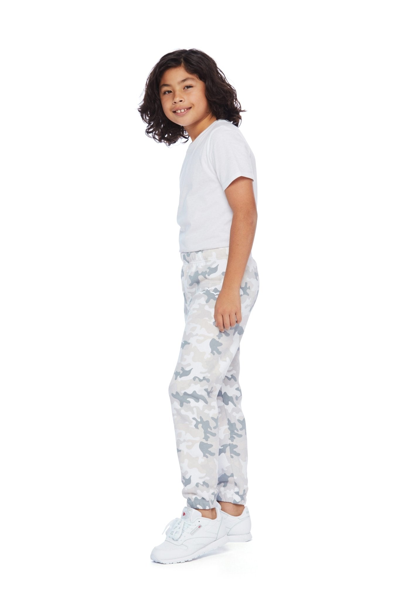 Kids Fleece Regular Fit Sweatpants in white camo - Lazypants