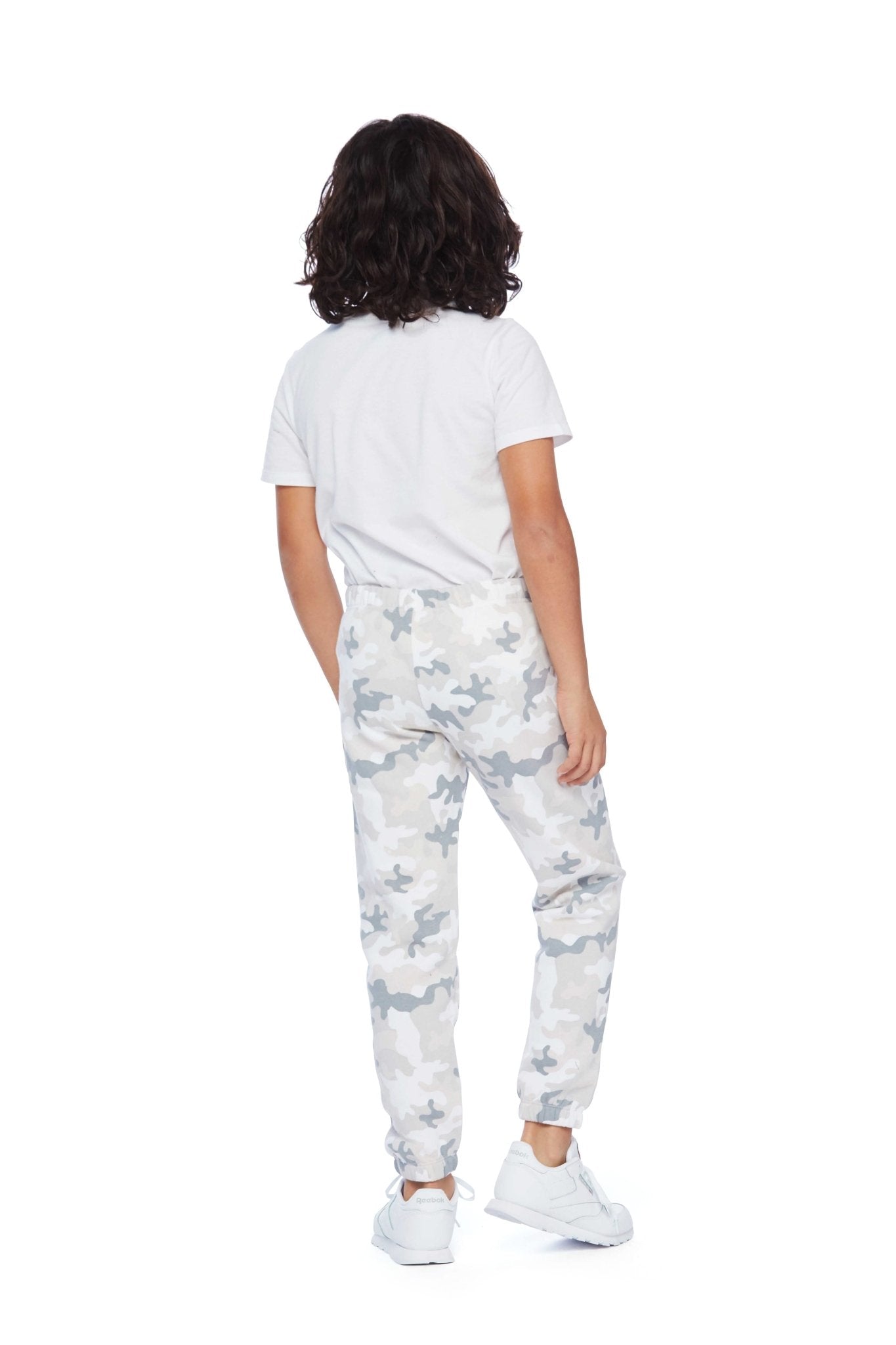 Kids Fleece Regular Fit Sweatpants in white camo - Lazypants