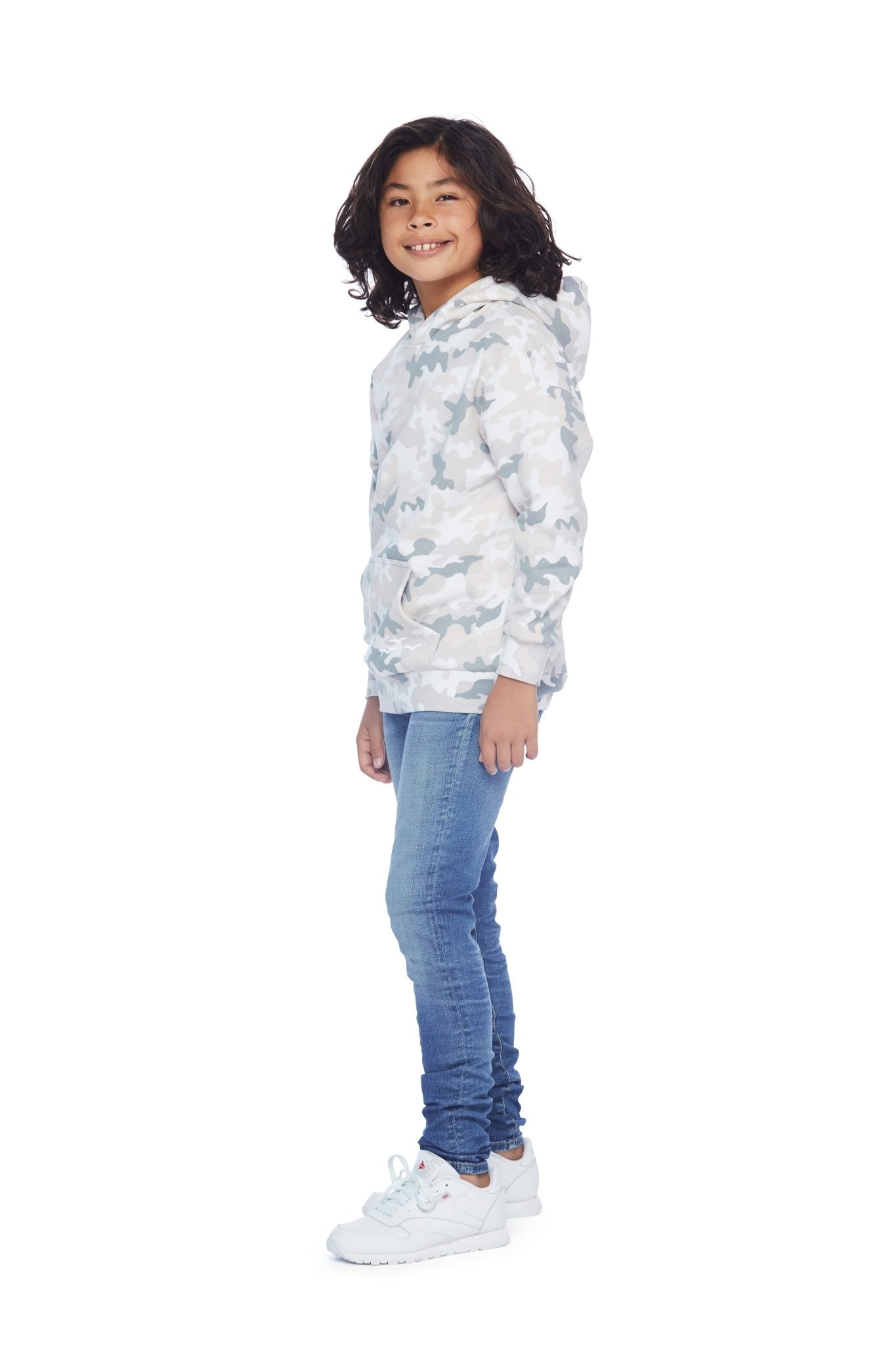 Kids Fleece Relaxed Hoodie in white camo - Lazypants