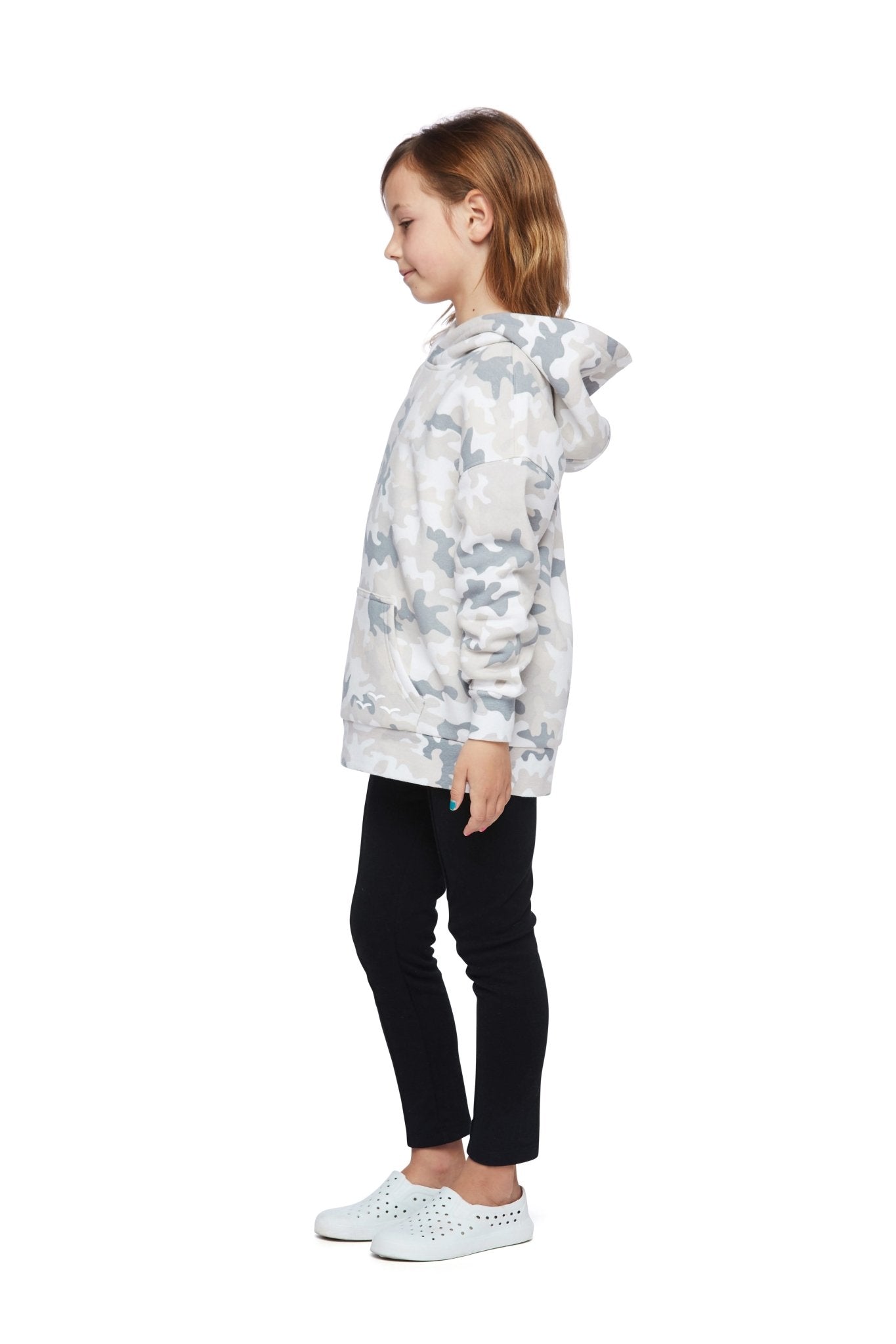 Kids Fleece Relaxed Hoodie in white camo - Lazypants