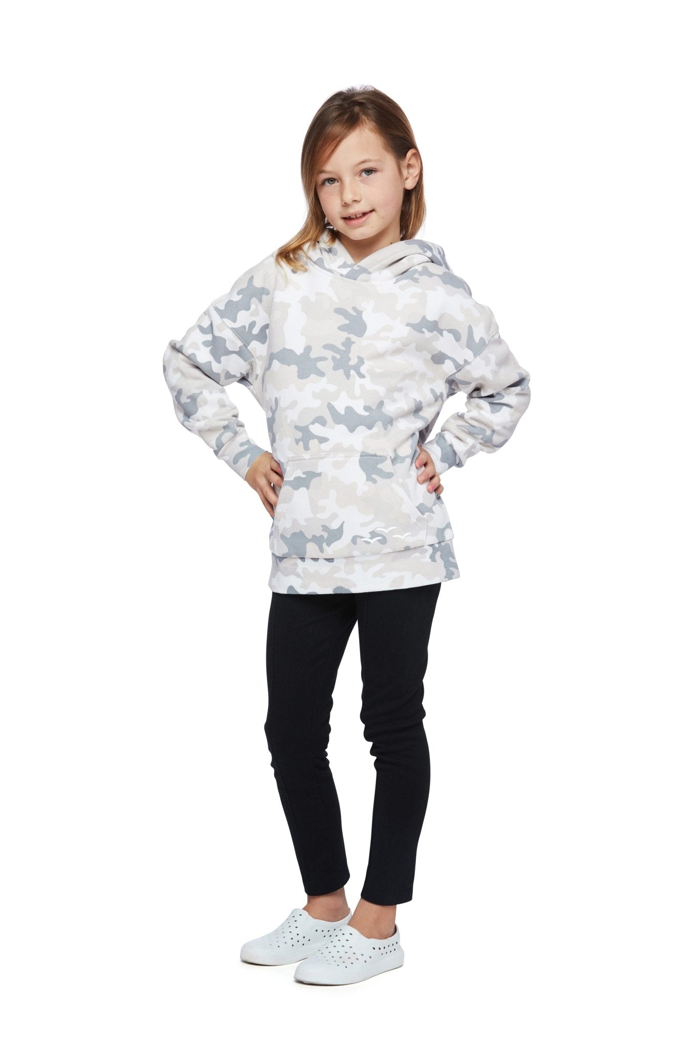 Kids Fleece Relaxed Hoodie in white camo - Lazypants