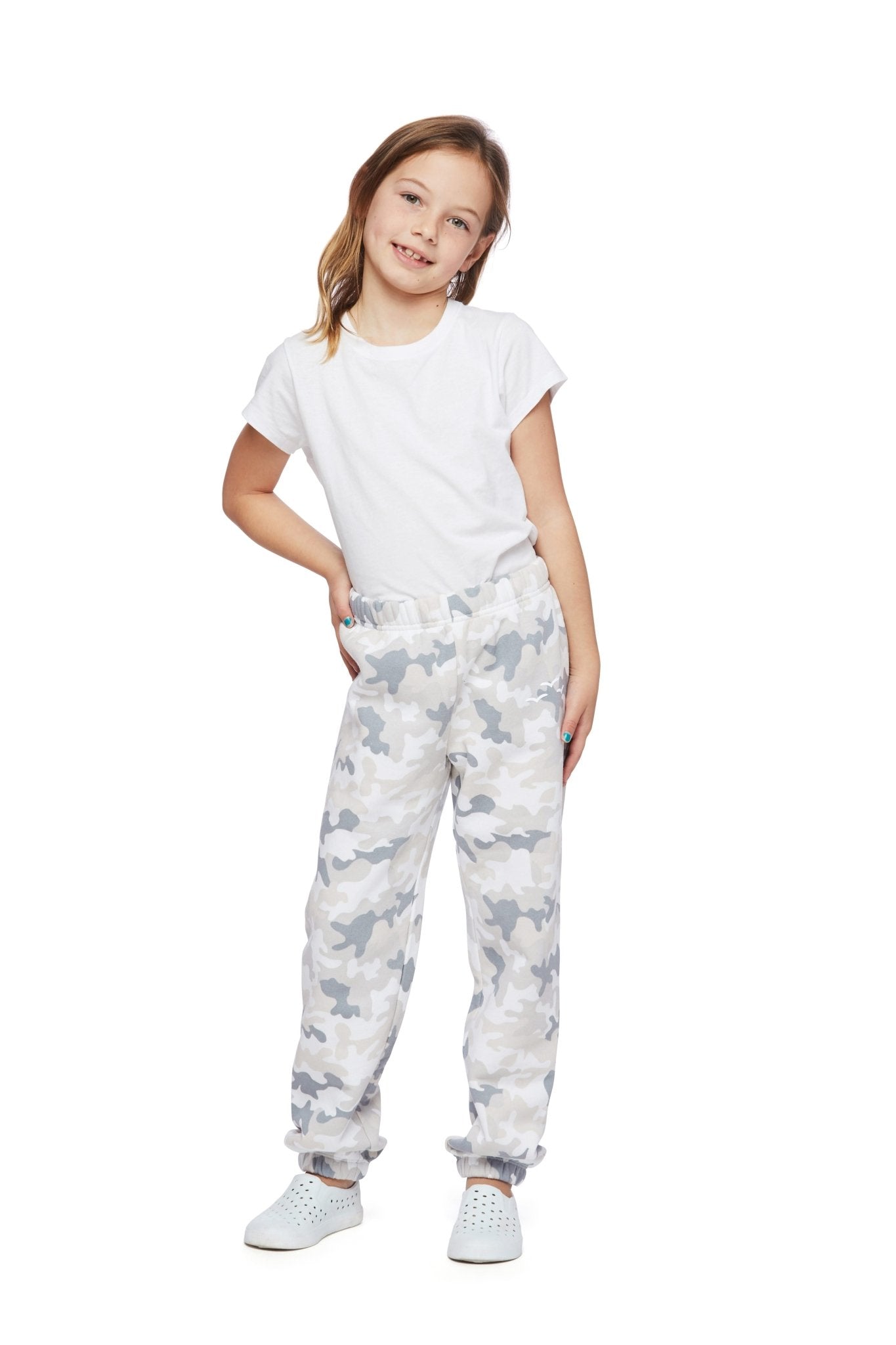 Kids Fleece Regular Fit Sweatpants in white camo - Lazypants