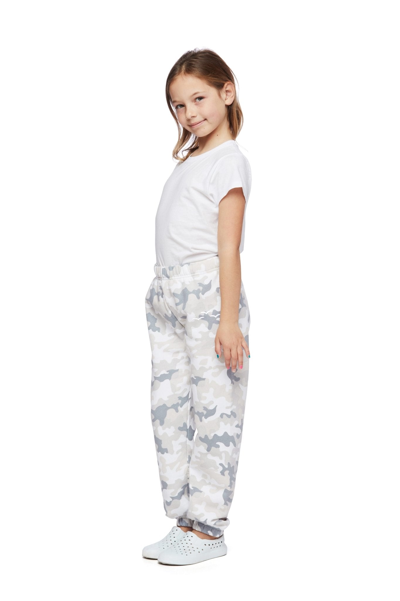 Kids Fleece Regular Fit Sweatpants in white camo - Lazypants